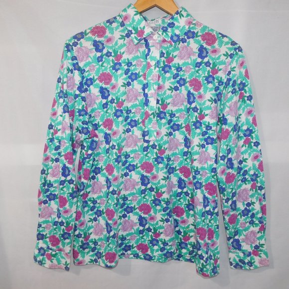 Leon Levin Womens L Long Sleeve floral Polo shirt - Picture 8 of 8